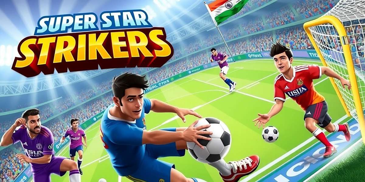 Super Star Strikers Official Cover Super Star Strikers game cover showing Indian football players in action with stadium background